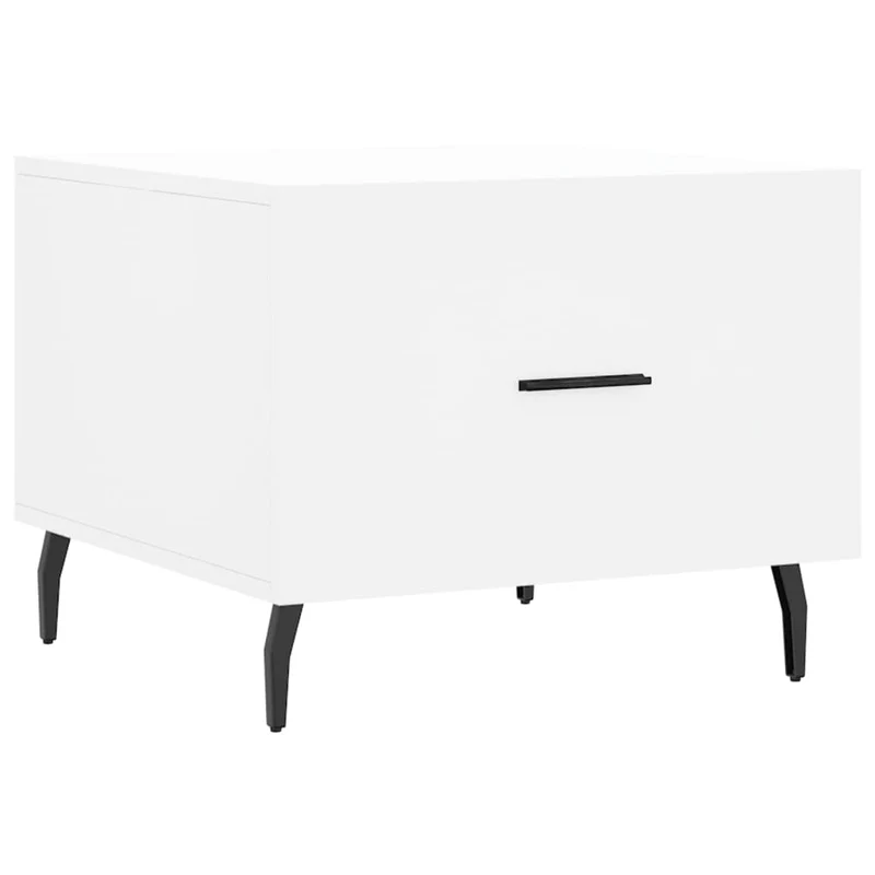 Table basse avec tiroir design moderne 50 x 50 x 40 cm bois d'ingénierie blanc et fer DEC037879