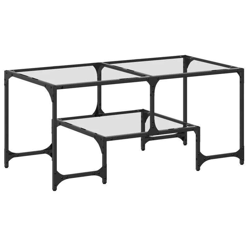 Table basse de salon design moderne avec dessus en verre transparent 98,5 x 50 x 45cm acier DEC037379