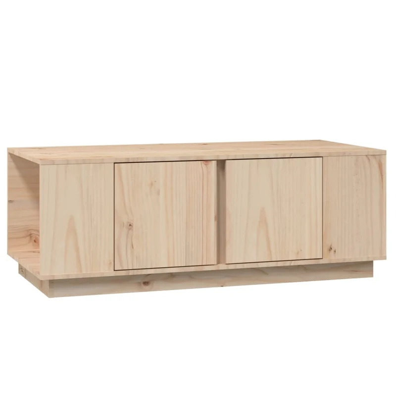 Table basse de salon avec 4 compartiments et 2 portes 110 x 50 x 40 cm bois massif de pin couleur chêne DEC036991