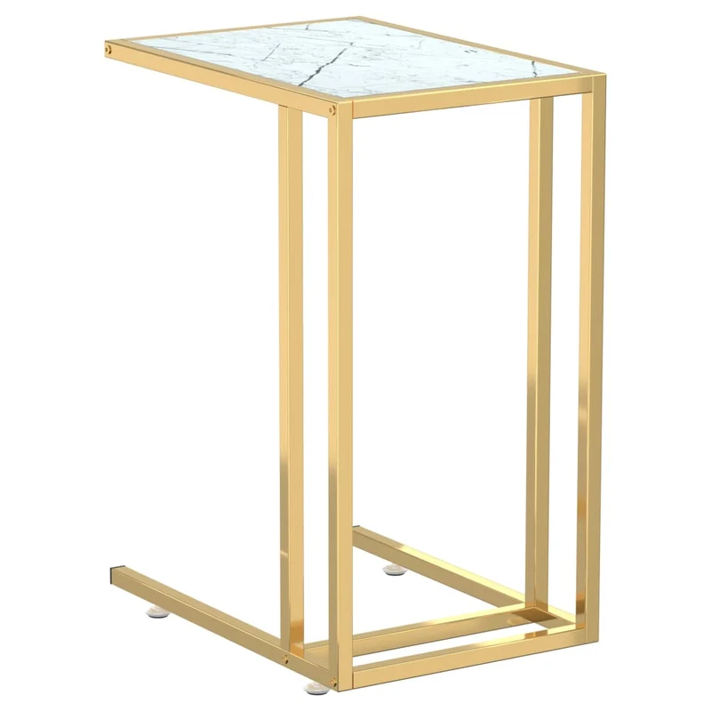 Table d'appoint bout de canapé table d'ordinateur 50 x 35 x 65cm verre trempé couleur marbre blanc et fer doré DEC032508