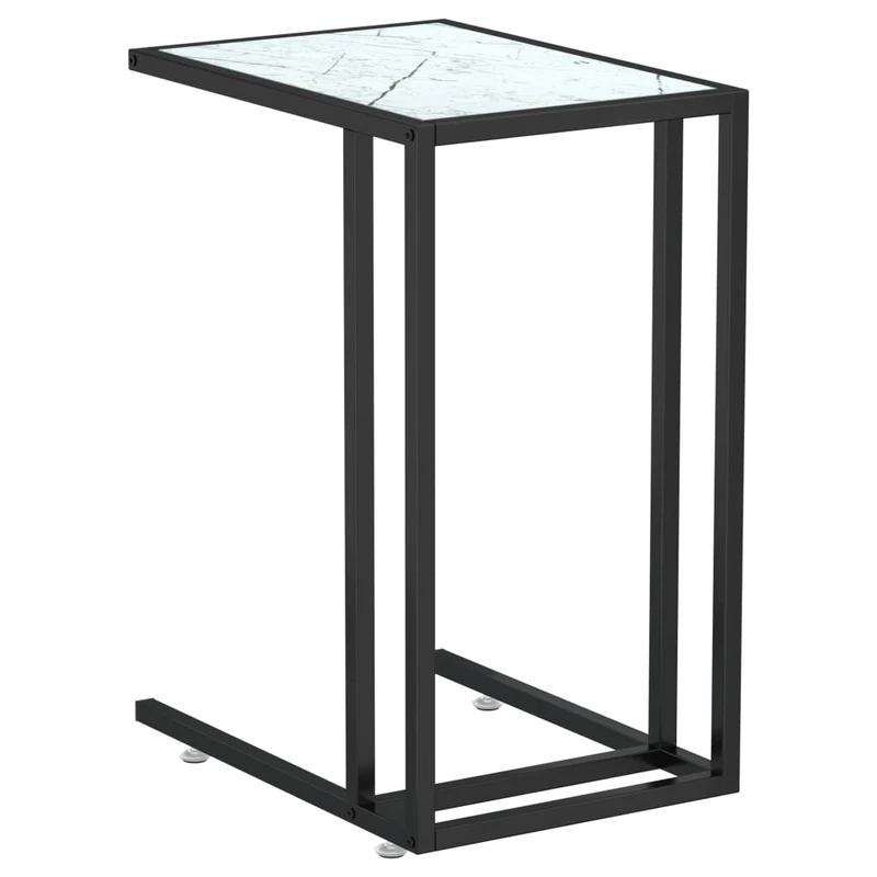 Table d'appoint table d'ordinateur 50 x 35 x 65cm verre trempé aspect marbre blanc et fer DEC032509