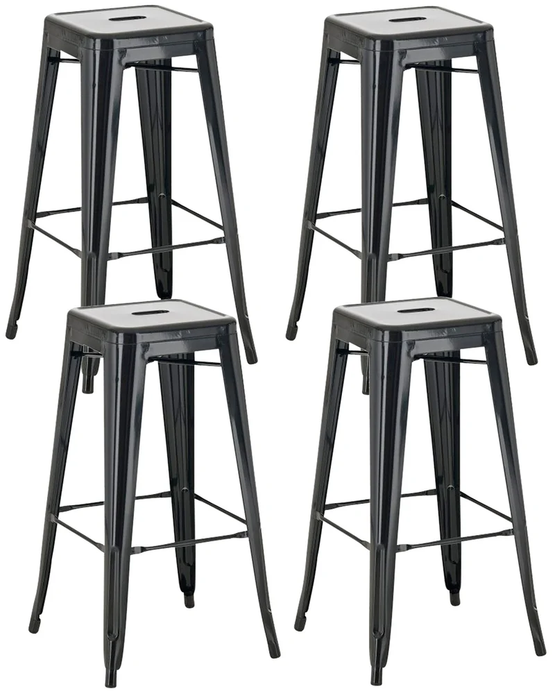 Lot de 4 tabourets de bar style industriel avec repose-pieds en métal noir 10_0000939