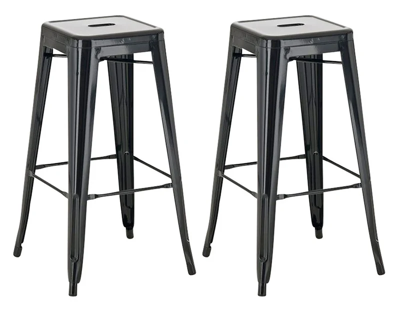 Lot de 2 tabourets de bar style industriel en métal avec repose-pieds noir TDB10119