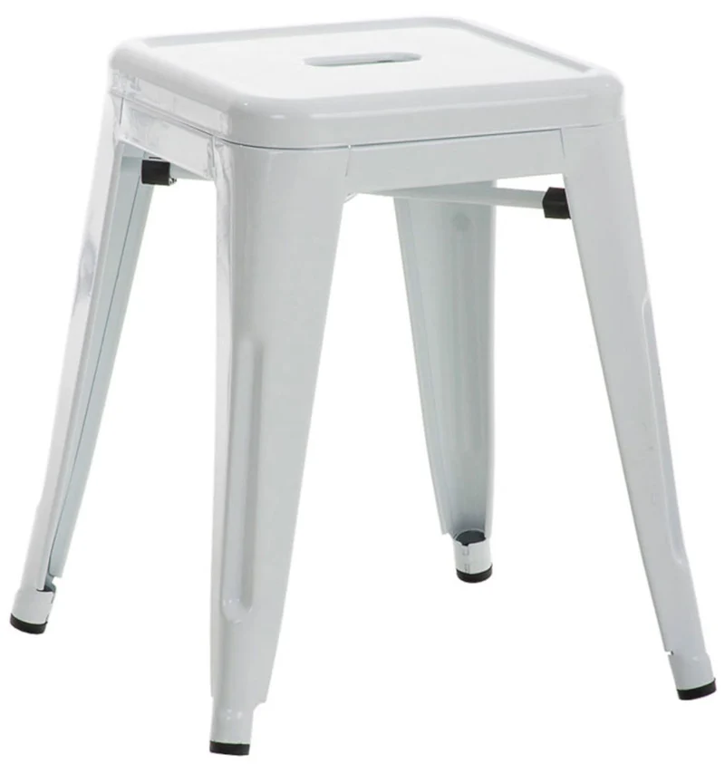 Tabouret bas design industriel hauteur fixe 46 cm en métal blanc 10_0005492