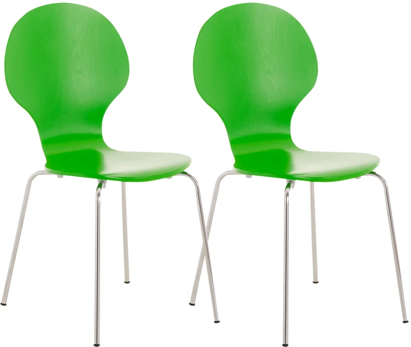 Lot de 2 chaises de cuisine salle à manger empilables dossier arrondi en bois vert et métal chromé 10_0003086