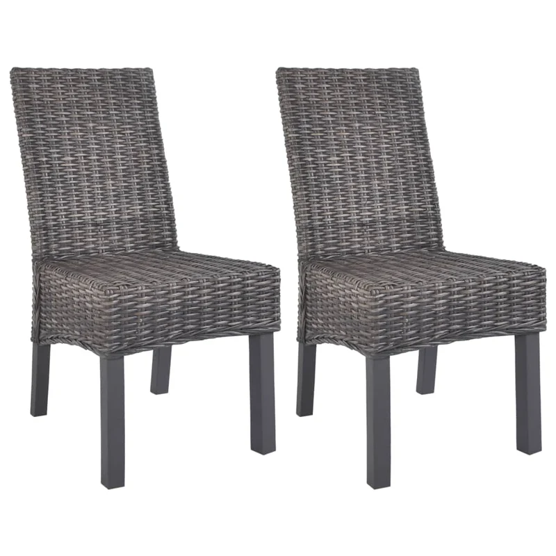 Lot de 2 chaises de salle à manger cuisine marron Rotin kubu et bois de manguier CDS020703