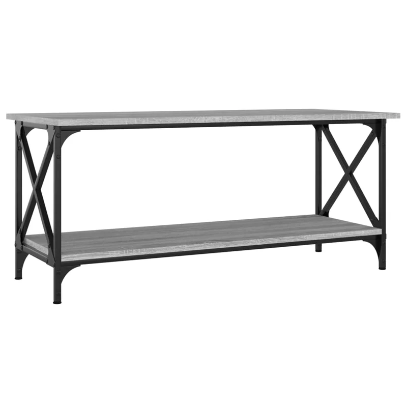 Table basse avec étagère design industriel 100 x 45 x 45 cm bois d'ingénierie gris et fer DEC039930