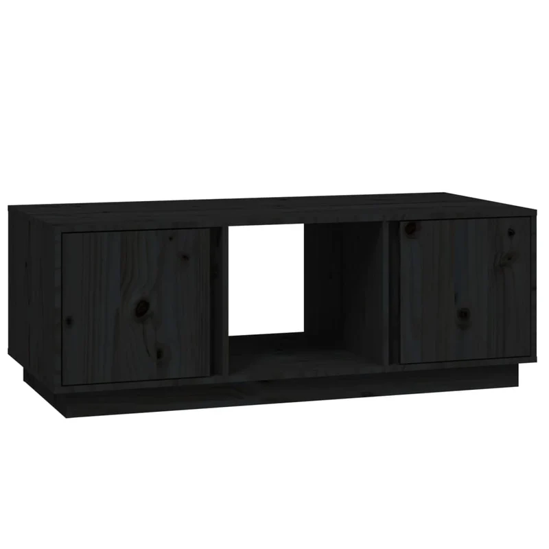 Table basse avec 3 compartiments et 2 portes design moderne 110 x 50 x 40 cm bois massif de pin noir DEC039627