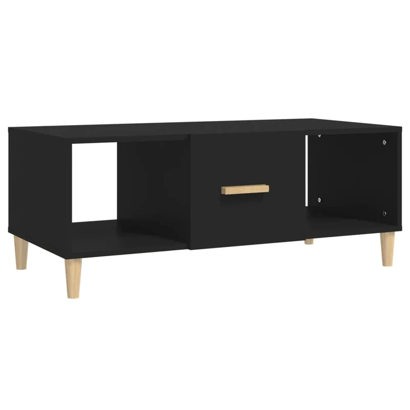 Table basse avec 2 compartiments ouverts design moderne 102 x 50 x 40 cm bois d'ingénierie noir DEC039593