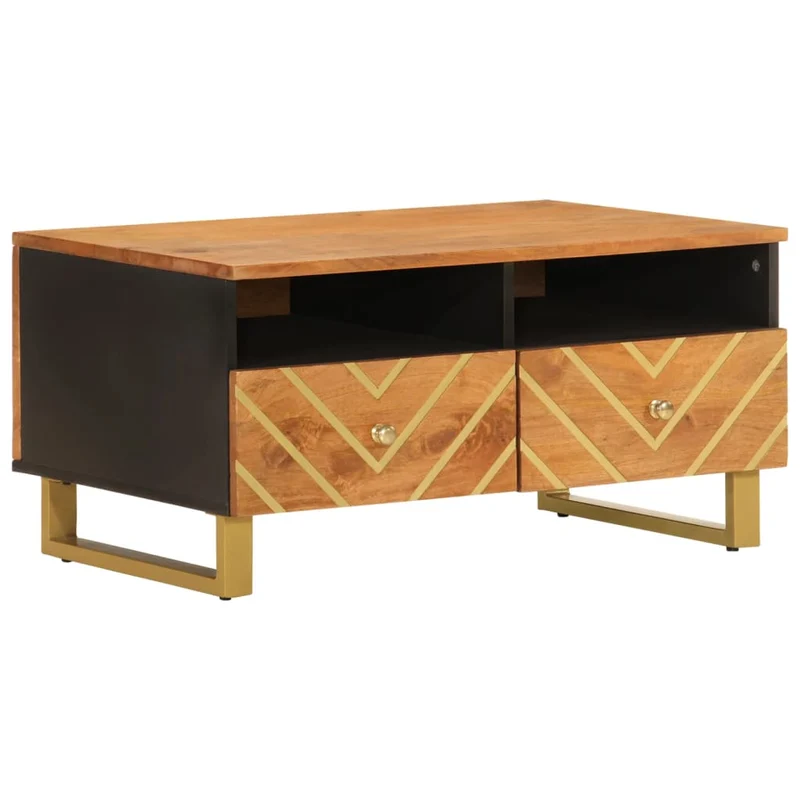 Table basse avec tiroirs design moderne et contemporaine et 80 x 54 x 40 cm bois de massif manguier MDF et fer DEC039450