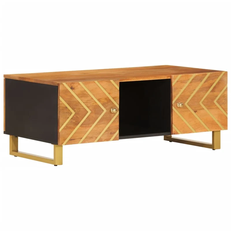 Table basse design moderne et contemporaine et 100 x 54 x 40 cm bois massif de manguier MDF et fer DEC039447