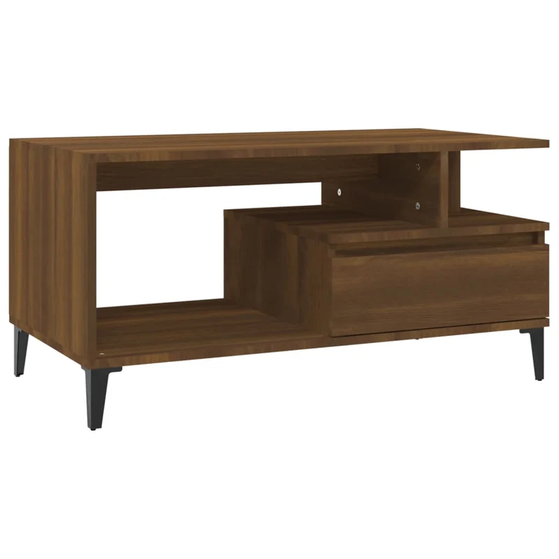 Table basse avec tiroir et étagère design moderne 90 x 49 x 45 cm bois d'ingénierie marron DEC038782