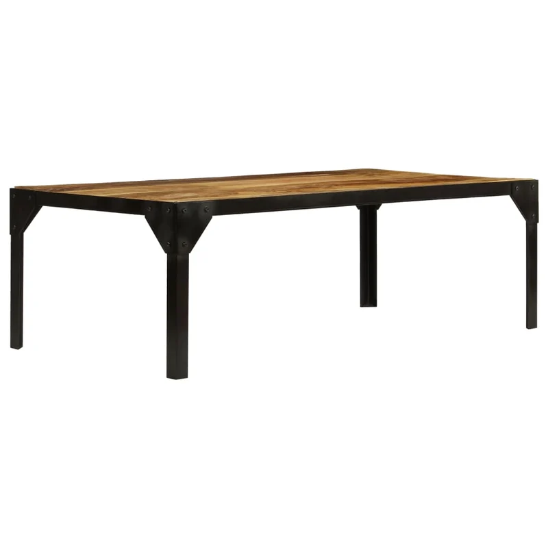 Table basse design rustique et industriel bois massif de manguier et acier 110 cm DEC038276