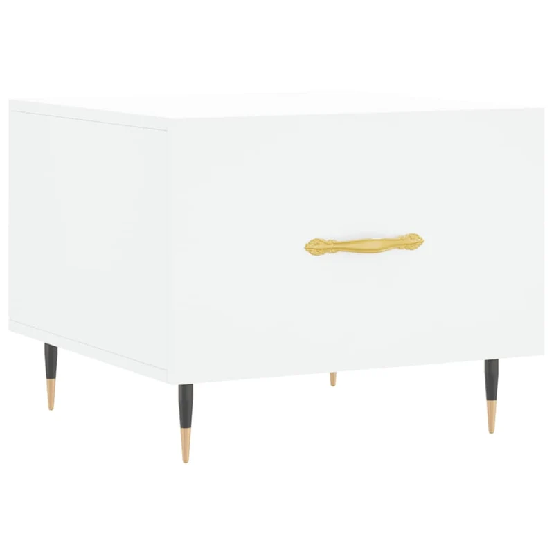 Table basse avec tiroir design moderne et contemporaine 50 x 50 x 40 cm bois d'ingénierie blanc et fer DEC037887