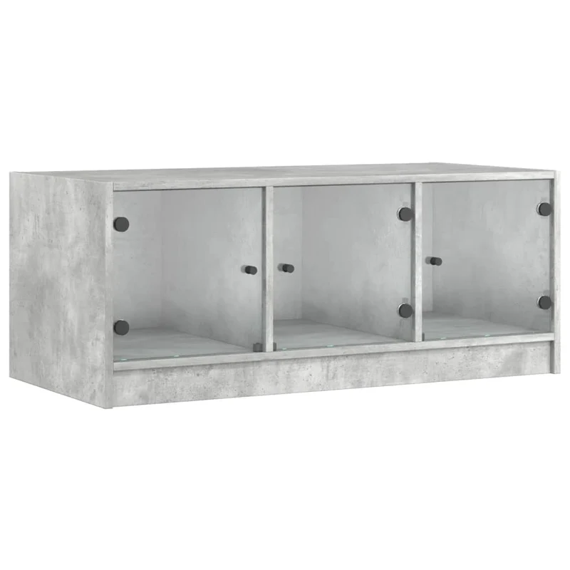 Table basse de salon design moderne avec portes en verre 102 x 50 x 42 cm bois d'ingénierie gris et verre DEC037734