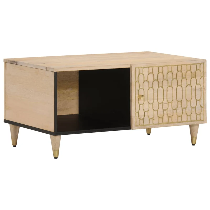 Table basse de salon avec motif sculpté à la main 80 x 50 x 40 cm bois de manguier massif DEC037151