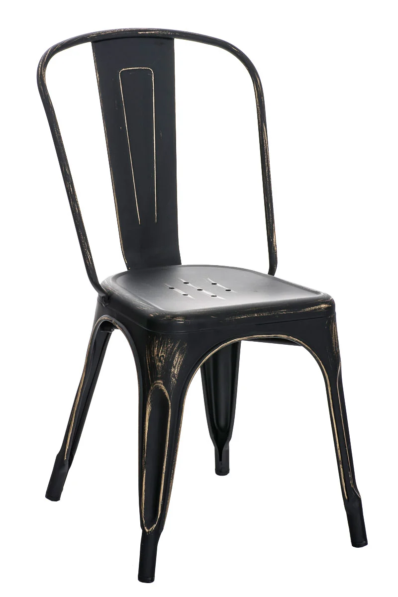 Chaise de salle à manger cuisine empilable style industriel en métal noir vieilli 10_0000041