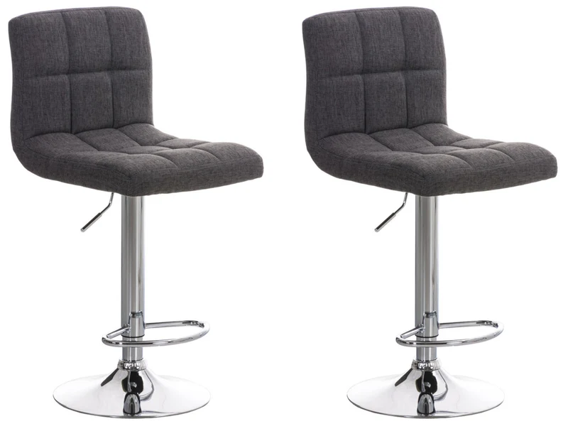 Lot de 2 tabourets de bar design rétro moderne surpiqûres carrées en tissu gris et métal chromé 10_0006728