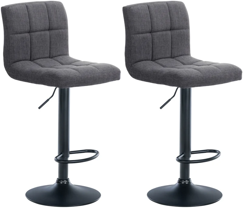 Lot de 2 tabourets de bar style contemporain en tissu matelassé gris clair cadre métal noir 10_0006722