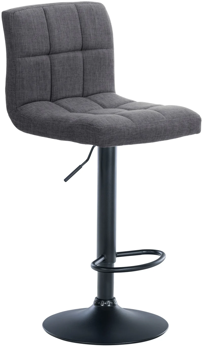Tabouret de bar x1 style contemporain en tissu matelassé gris clair cadre métal noir 10_0006456