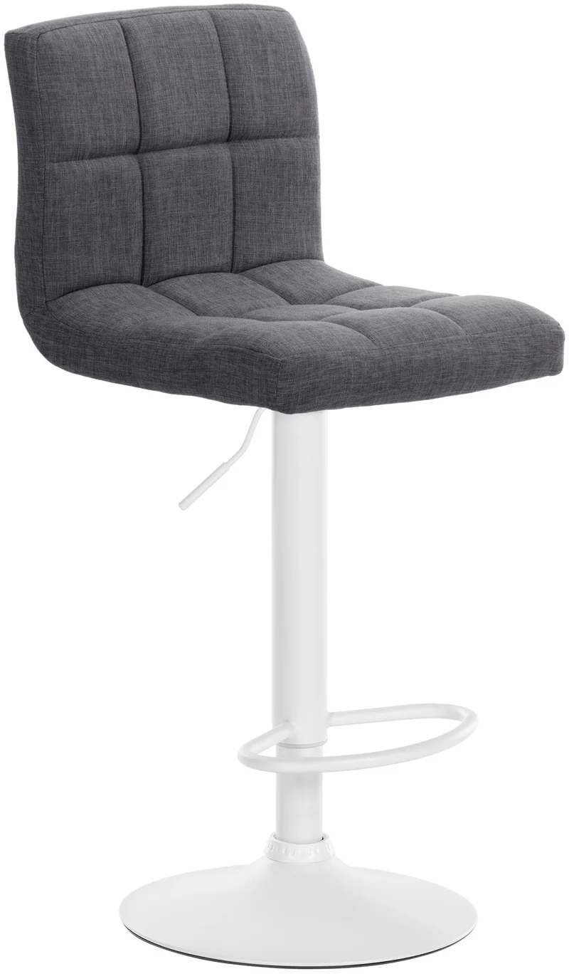 Tabouret de bar x1 style contemporain en tissu matelassé gris clair cadre métal blanc 10_0006455