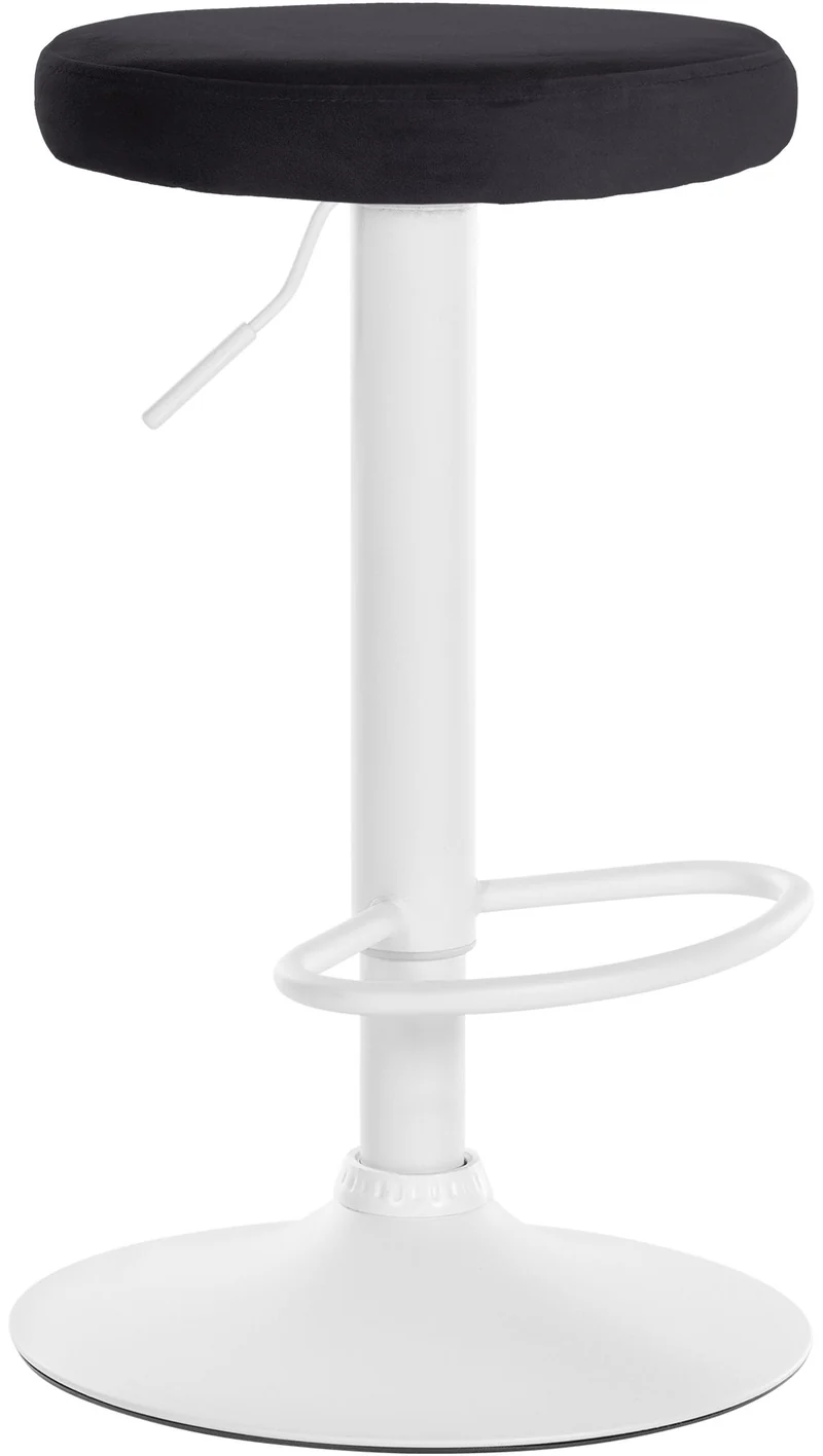Tabouret de bar x1 design simple hauteur réglable revêtement en velours noir pieds en métal blanc 10_0005743