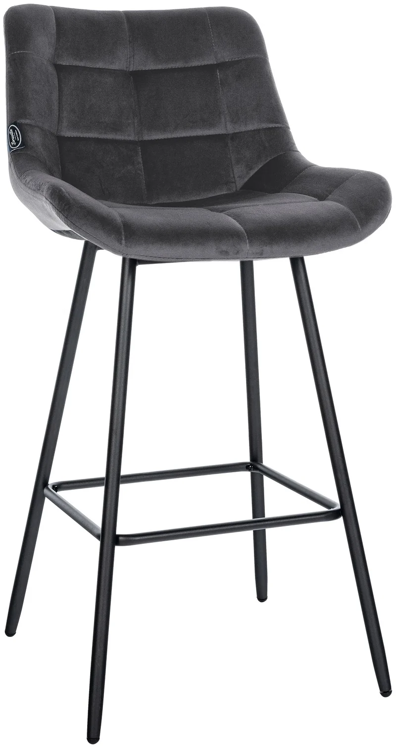 Tabouret de bar x1 avec repose-pieds revêtement en velours gris foncé piètement à quatre pieds en métal noir 10_0005461