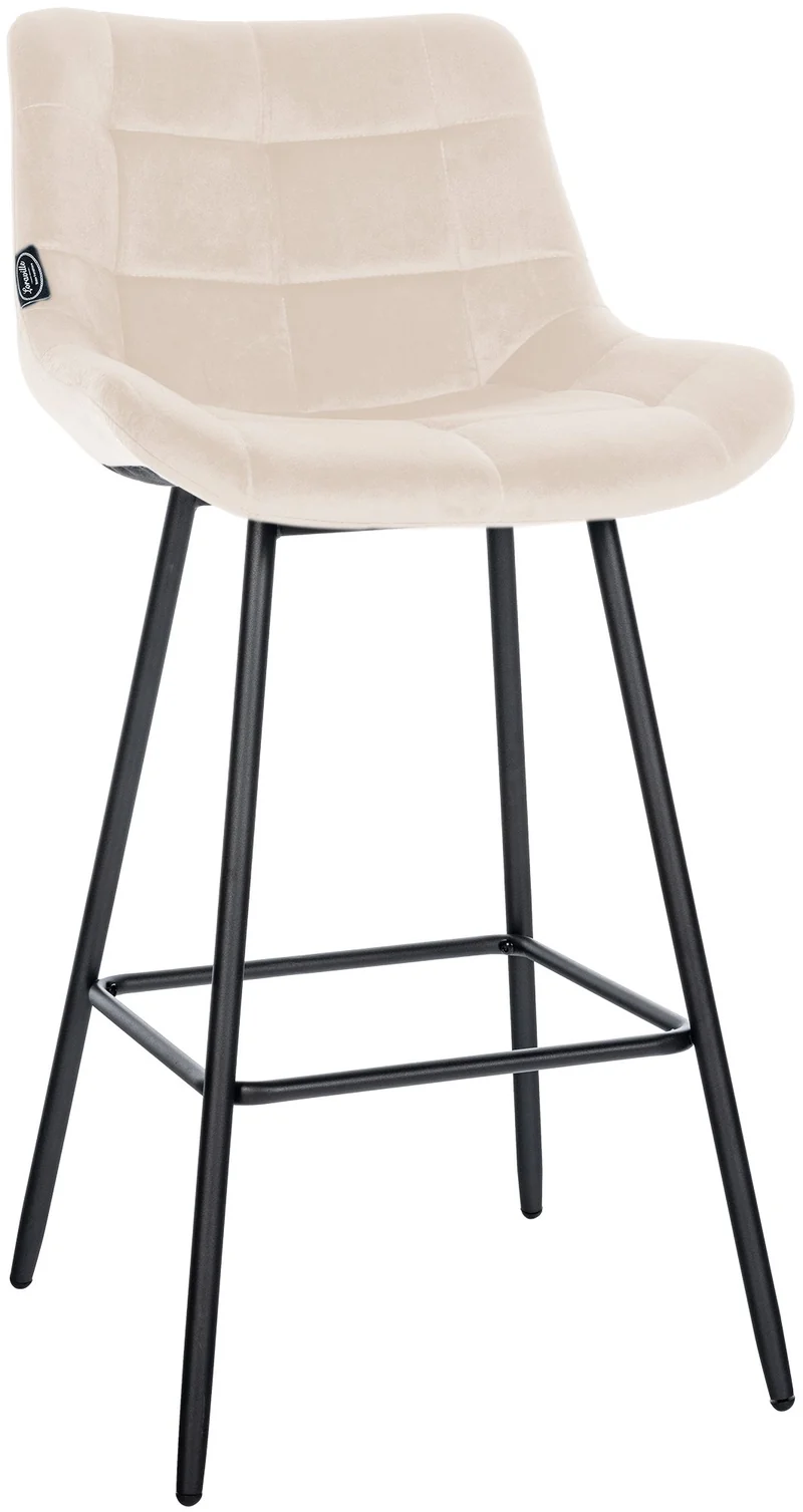 Tabouret de bar x1 avec repose-pieds revêtement en velours crème piètement à quatre pieds en métal noir 10_0005465