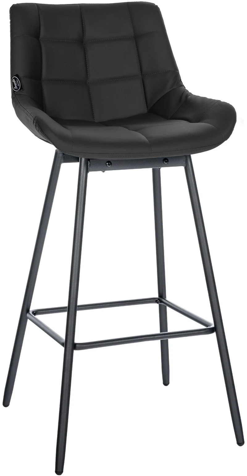 Tabouret de bar pivotant x1 avec repose-pieds revêtement en PVC noir piètement à quatre pieds en métal noir 10_0005469