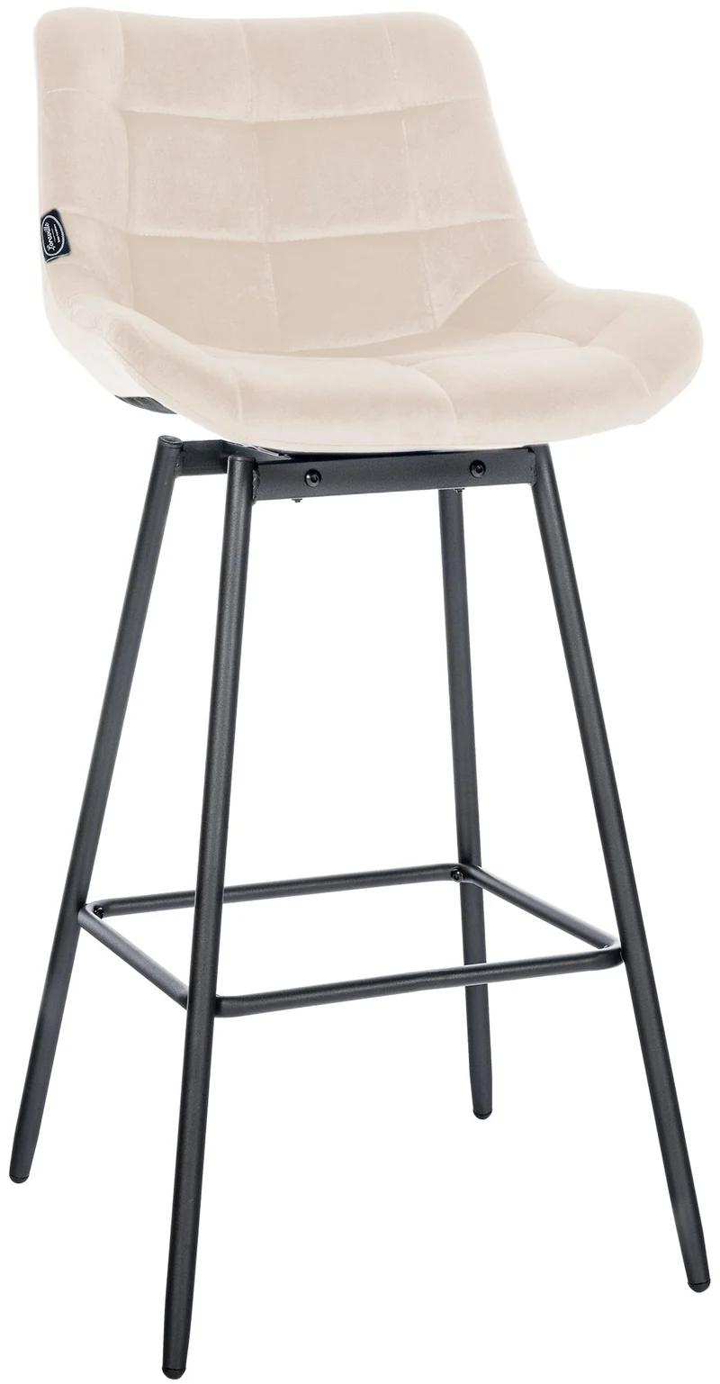 Tabouret de bar pivotant x1 avec repose-pieds revêtement en velours crème piètement à quatre pieds en métal noir 10_0005476
