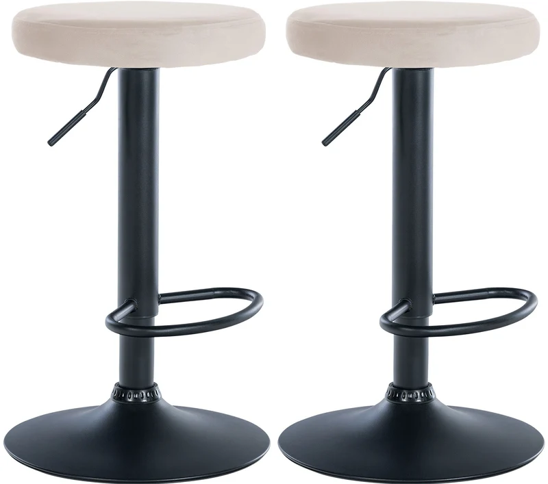 Lot de 2 tabourets de bar avec assise en tissu velours crème et cadre métal noir TDB10706