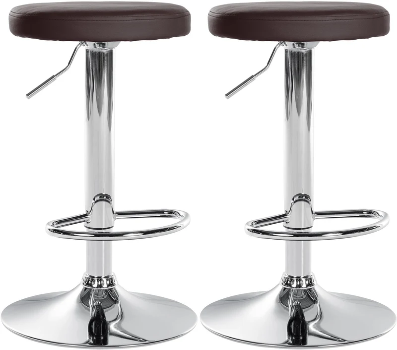 Lot de 2 tabourets de bar design simple avec assise en synthétique marron et cadre métal chromé TDB10690
