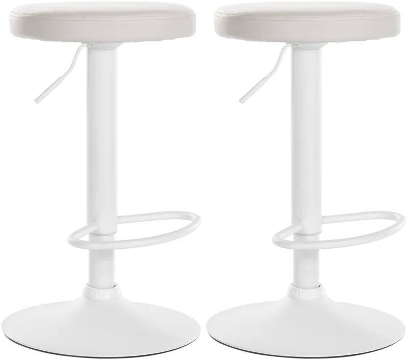 Lot de 2 tabourets de bar design simple avec assise en synthétique blanc et cadre métal blanc TDB10683