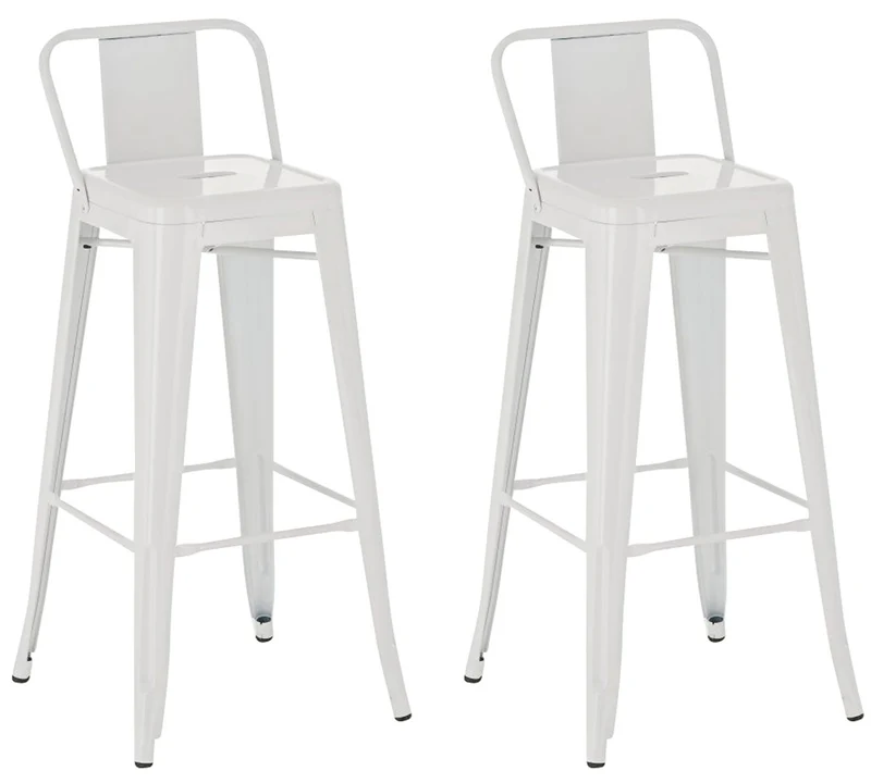 Lot de 2 tabourets de bar industriel en métal avec repose-pied couleur blanc TDB10143