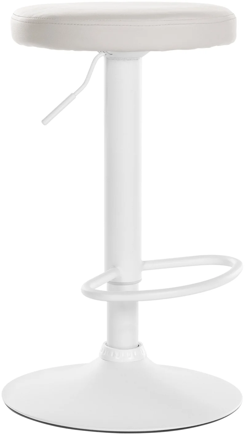 Tabouret de bar x1 design simple hauteur réglable revêtement en PVC blanc pieds en métal blanc 10_0005346