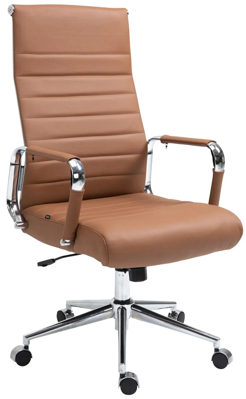 Fauteuil de bureau avec accoudoirs siège pivotant mécanisme à bascule en cuir véritable marron clair 10_0002518