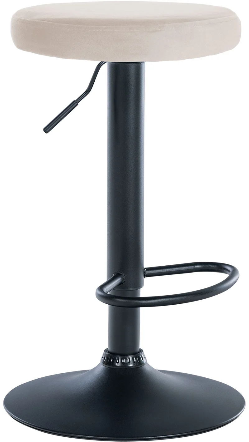 Tabouret de bar x1 design simple hauteur réglable revêtement en velours crème pieds en métal noir 10_0005351