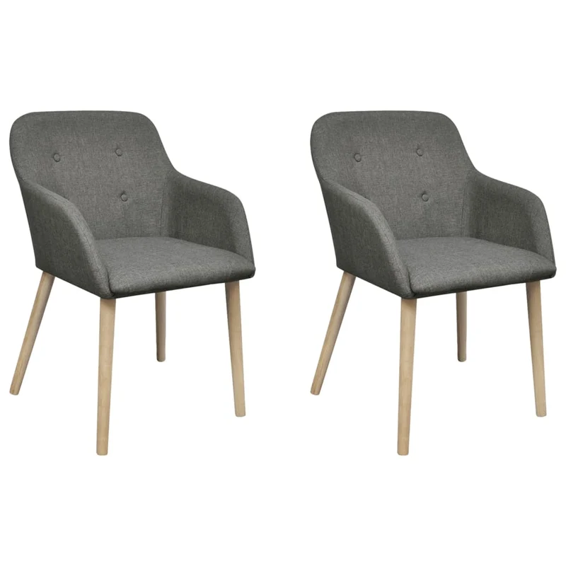 Lot de 2 chaises de salle à manger cuisine gris clair tissu et chêne massif CDS020502