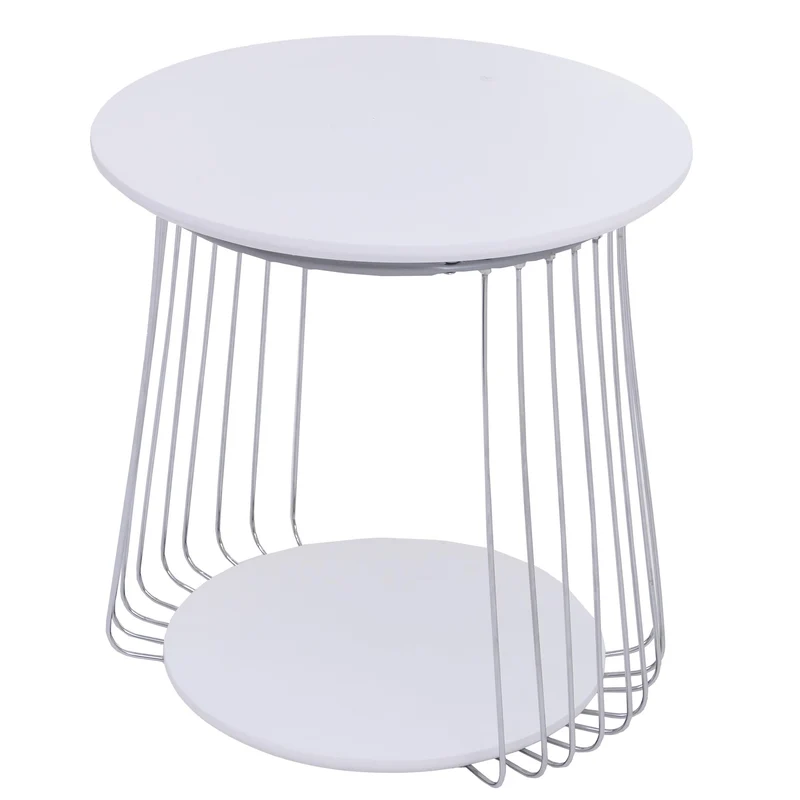 Table basse ronde Ø 50 cm table d’appoint design avec double plateau métal et MDF blanc 04_0008794