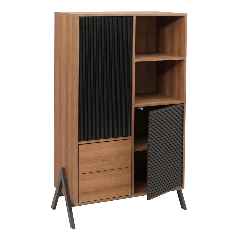 Armoire haute buffet avec portes et compartiments de rangement 138x79x40 cm MDF et métal finition mélaminée 04_0009200