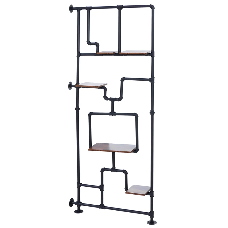 Bibliothèque séparateur de pièce style industriel 5 étagères 203 x 80 cm MDF brun foncé et fer 04_0008757
