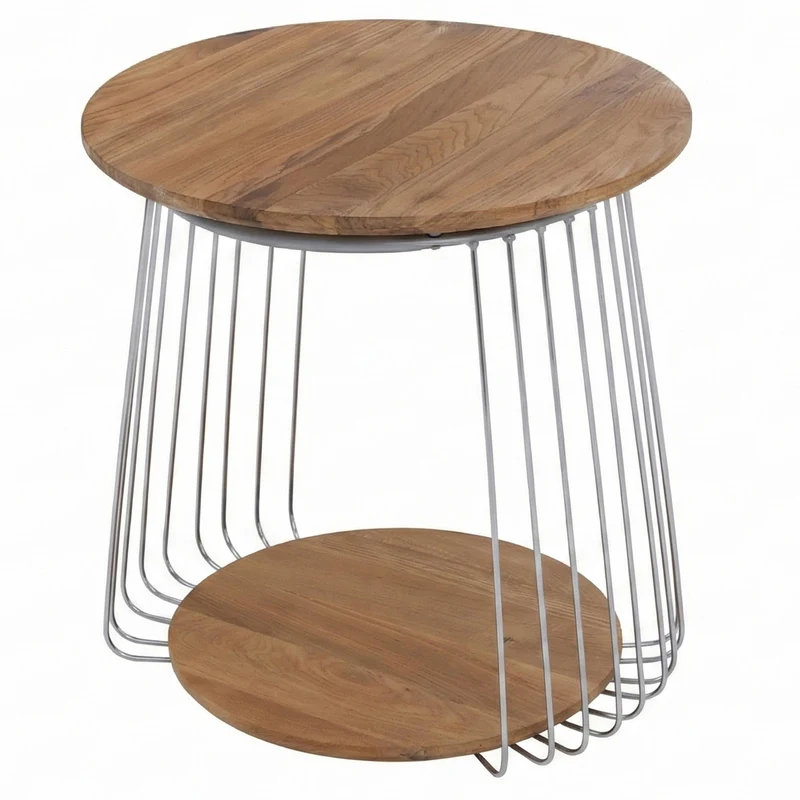 Table basse ronde Ø 50 cm table d’appoint design avec double plateau métal et MDF marron 04_0008792