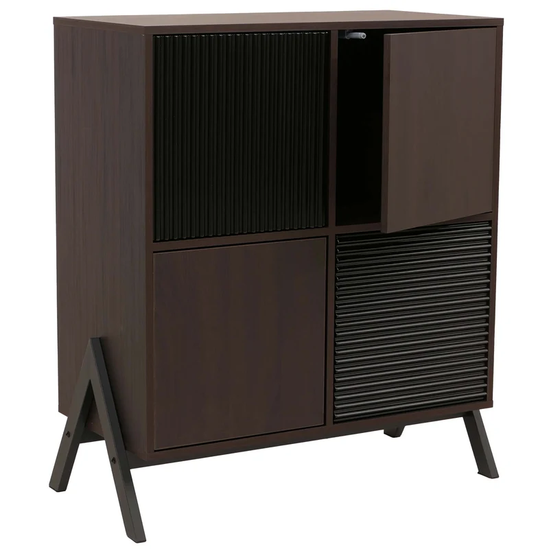 Commode design moderne avec 4 portes et compartiments 94 x 79 x 40 cm finition noyer MDF et métal 04_0009206