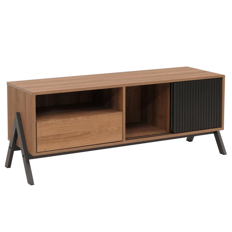 Meuble TV moderne avec rangement 49 x 120 x 40 cm en MDF chêne naturel 04_0009227