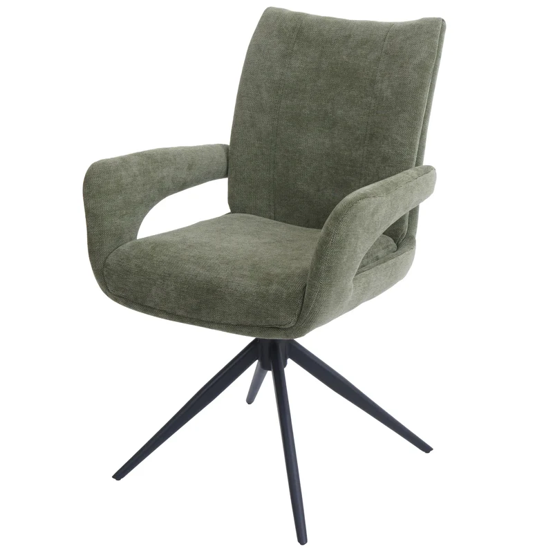 Chaise de salle à manger pivotante moderne accoudoirs enveloppants 90 x 60 x 60 cm confort d'assise ergonomique en tissu chenille vert 04_0009332