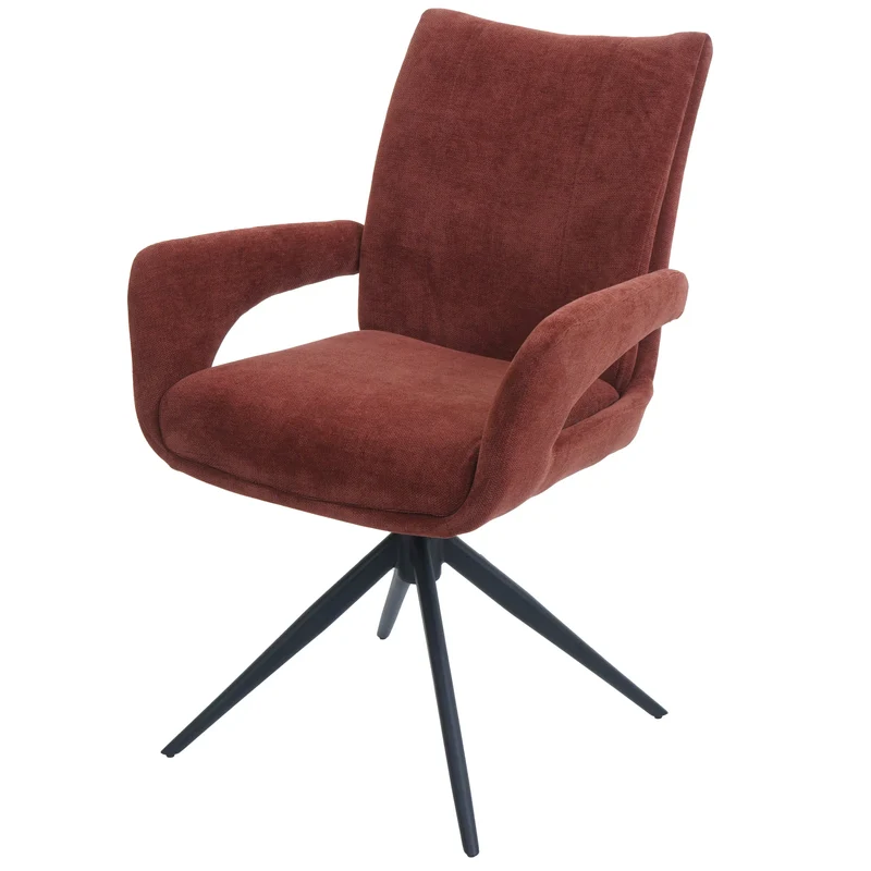 Chaise de salle à manger pivotante moderne accoudoirs enveloppants 90 x 60 x 60 cm confort d'assise ergonomique en tissu chenille rouge-marron 04_0009333