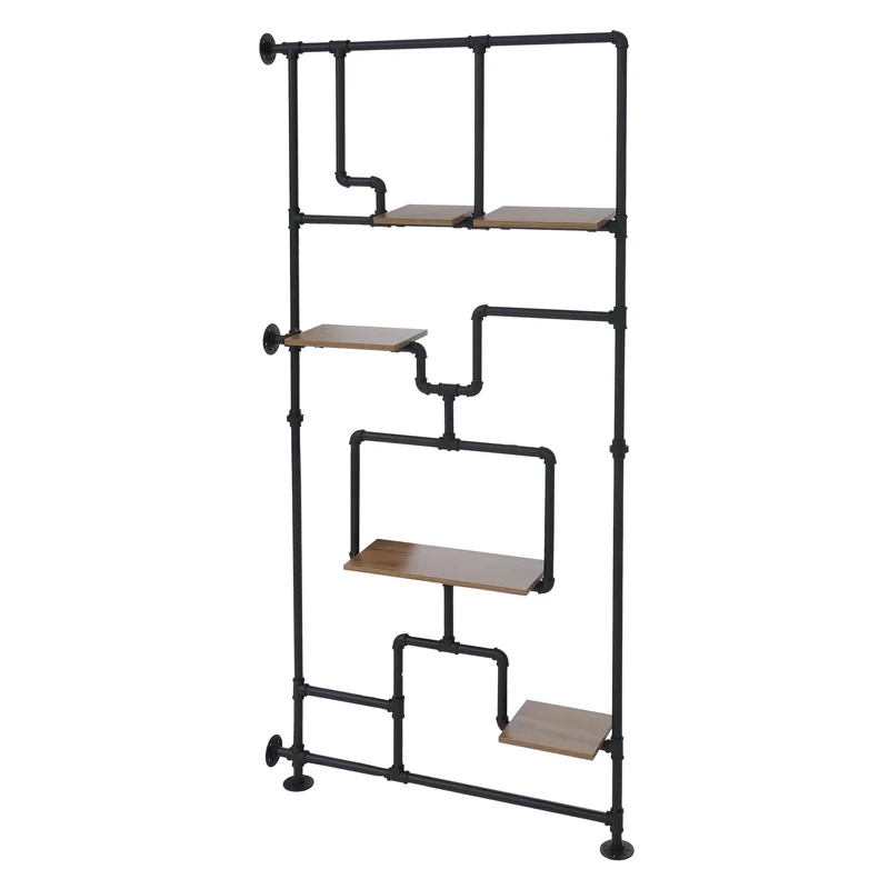 Étagère séparateur de pièce style industriel 203 cm avec 5 niveaux en métal et bois mélaminé marron 04_0008765