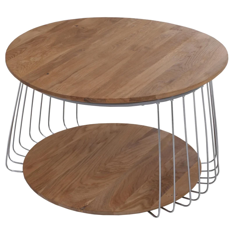 Table basse ronde Ø 70 cm avec double plateau structure métal chromé finition marron 04_0008790