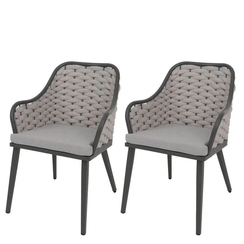 Lot de 2 chaises de jardin avec tressage épais et coussins gris clair style moderne en aluminium gris 04_0009591