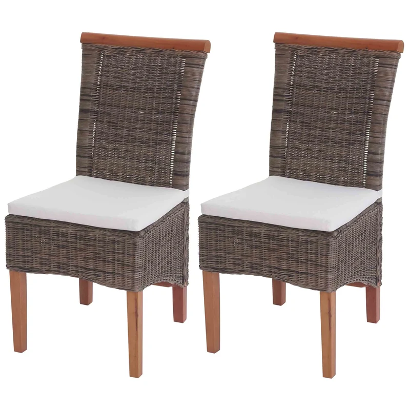 Ensemble de 2 chaises de salle à manger en rotin naturel avec structure en acajou et coussins d’assise 04_0000257